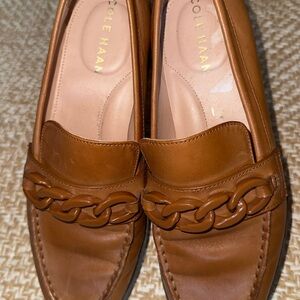 Cole Haan Tan Leather Loafers with Chain Accent